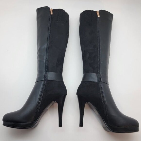 Tall high heel black boots  with side zipper and deco buckle - Picture 3 of 5